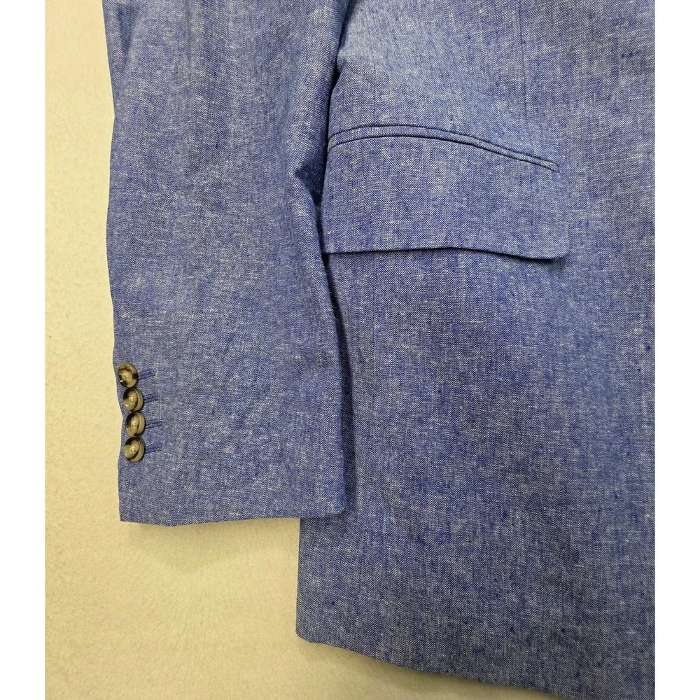 Stafford Blazer Sport Coat Mens 40L Blue Linen Blend Classic Fit Two Button $125
